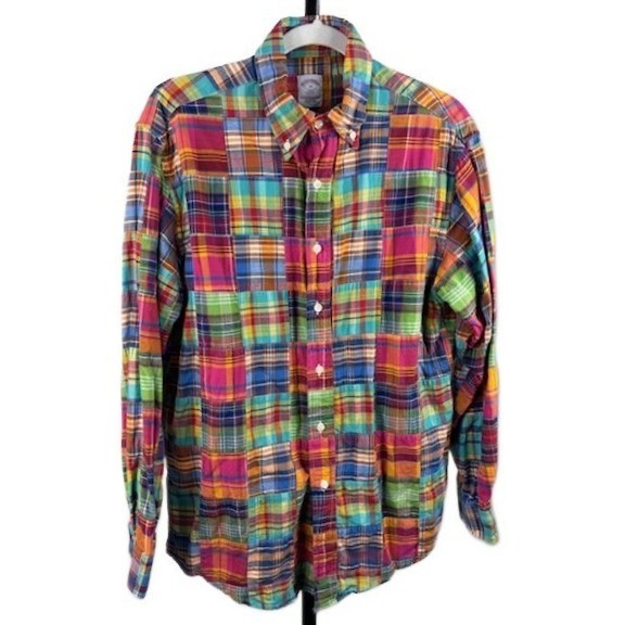 Brooks Brothers 346 Shirt Men's Medium Patchwork Plaid Long Sleeve Button Down